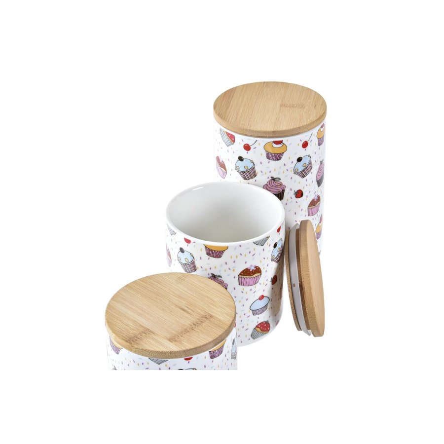 St med 3 Dser DKD Home Decor Natur Hvid Multifarvet Bambus Stentj 10 x 10 x 17 cm Cupcake #7
