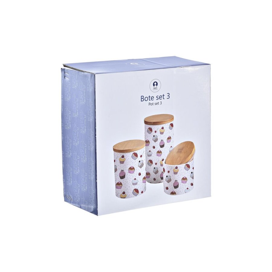 St med 3 Dser DKD Home Decor Natur Hvid Multifarvet Bambus Stentj 10 x 10 x 17 cm Cupcake #10