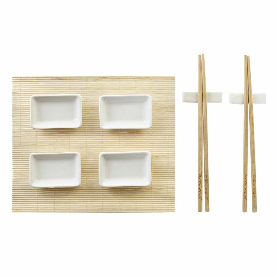 Sushi-st DKD Home Decor Metal Bambus Hvid Natur Orientalsk 30 x 40 cm 28 x 22 x 2,5 cm (9 Dele) #1