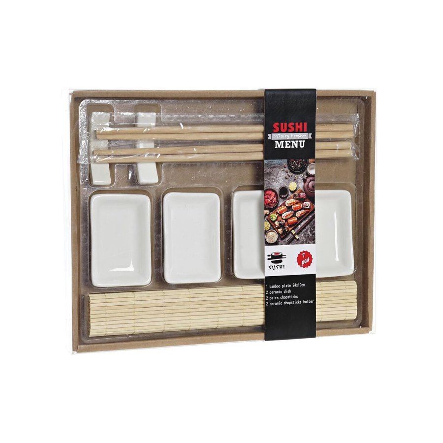 Sushi-st DKD Home Decor Metal Bambus Hvid Natur Orientalsk 30 x 40 cm 28 x 22 x 2,5 cm (9 Dele) #10