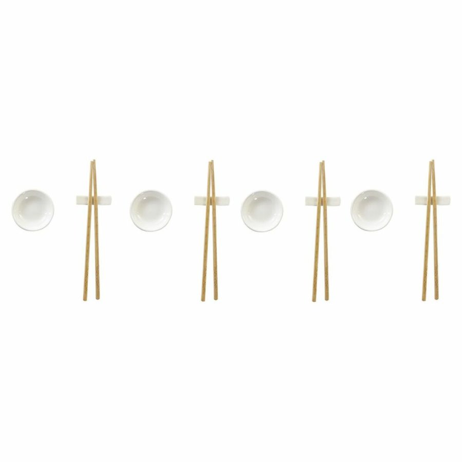 Sushi-st DKD Home Decor Bambus Stentj Hvid Natur Orientalsk 27,3 x 20,3 x 2,5 cm (12 enheder) #1