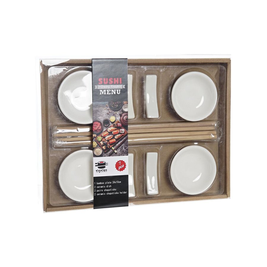 Sushi-st DKD Home Decor Bambus Stentj Hvid Natur Orientalsk 27,3 x 20,3 x 2,5 cm (12 enheder) #10