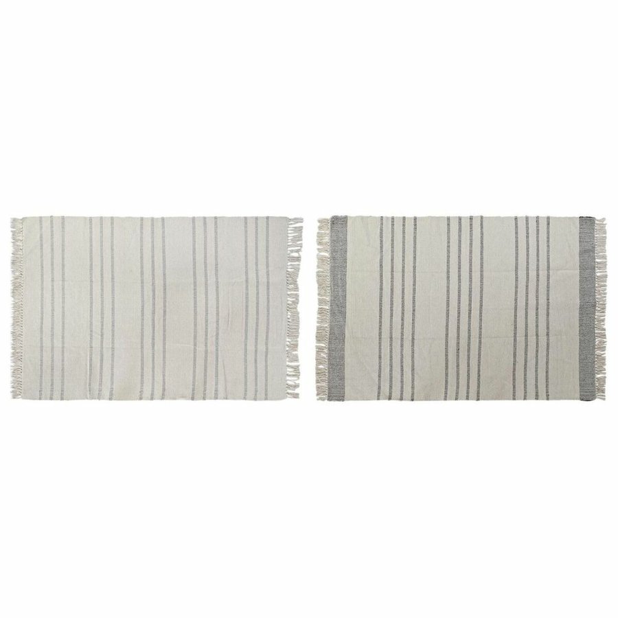 Tppe DKD Home Decor 120 x 180 x 0,75 cm Gr Polyester Hvid Frynse Boho (2 enheder) #1