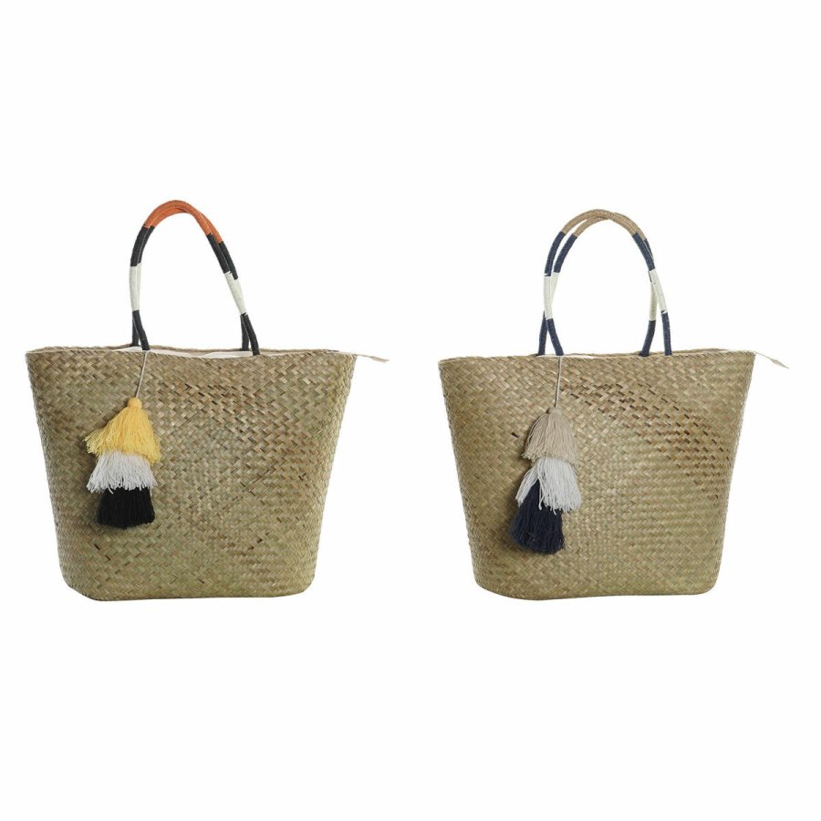 Strandtaske DKD Home Decor Orange Natur Marinebl Fiber 49 x 18 x 37 cm (2 enheder) #1