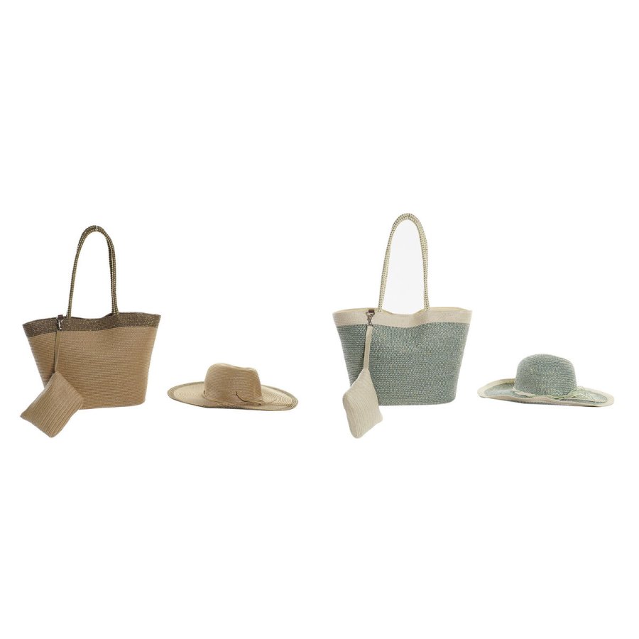 Strandtaske DKD Home Decor Brun Grn Beige Mint Fiber 43 x 10 x 28 cm (2 enheder) #1