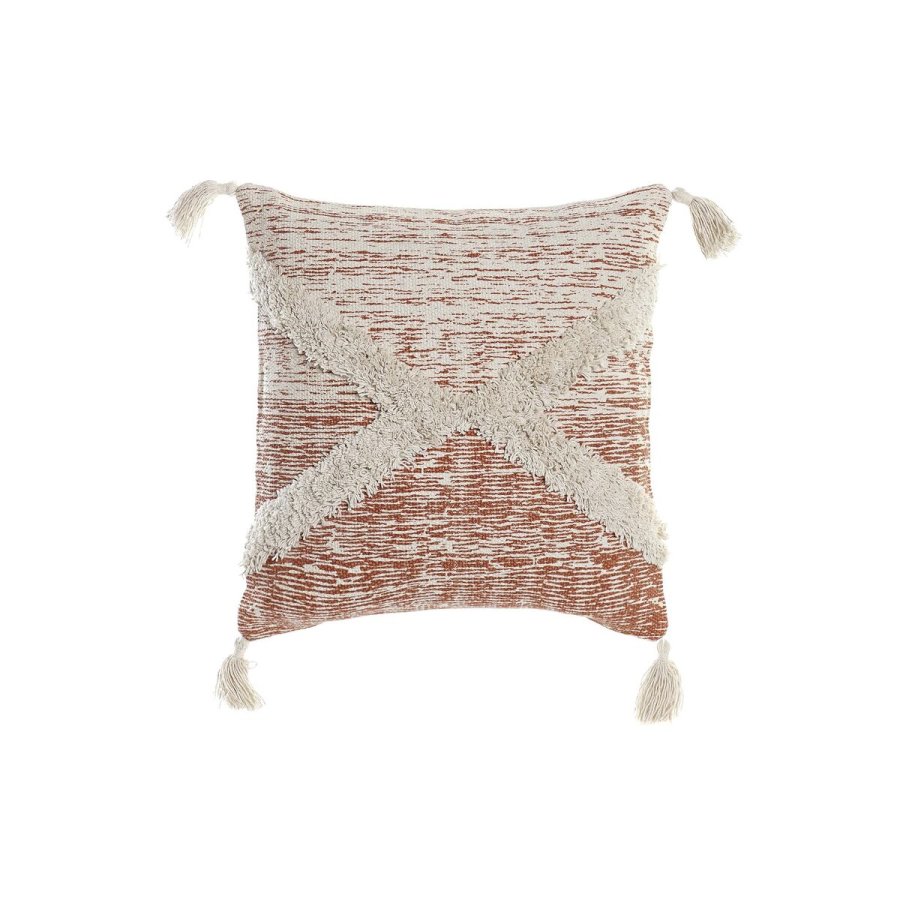 Pude DKD Home Decor Beige Orange 45 x 10 x 45 cm Frynse #1