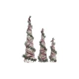 Indretning DKD Home Decor Kegler Jul LED Rd Grn Natur snefald 20 x 20 x 80 cm (3 Dele) #1
