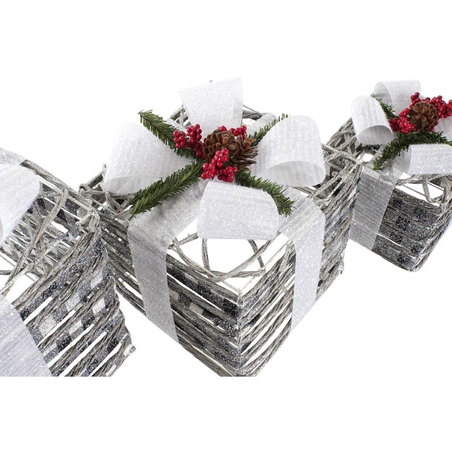 Spil med Dekorative sker DKD Home Decor LED Hvid Rd Grn Slvfarvet Metal snefald 25 x 25 x 29 cm (3 Dele) #5