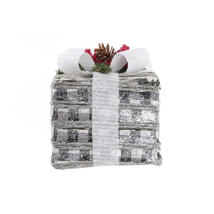 Spil med Dekorative sker DKD Home Decor LED Hvid Rd Grn Slvfarvet Metal snefald 25 x 25 x 29 cm (3 Dele) #9