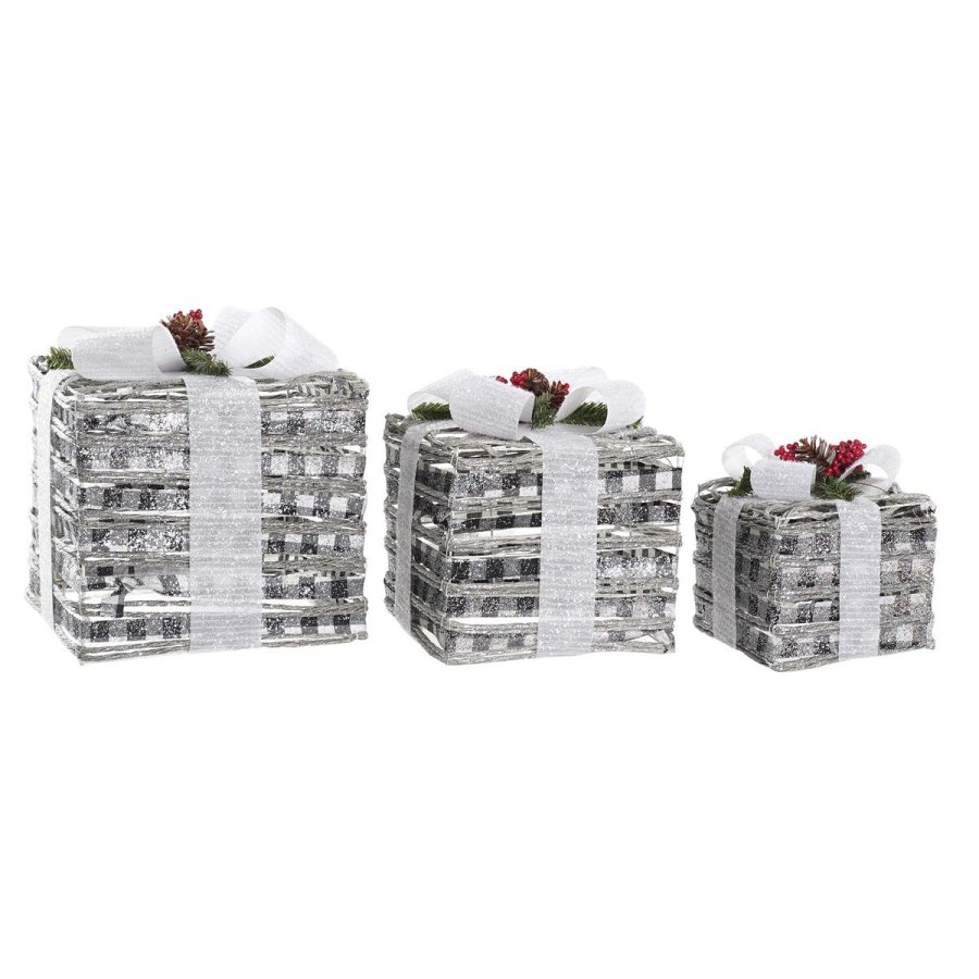 Spil med Dekorative sker DKD Home Decor LED Hvid Rd Grn Slvfarvet Metal snefald 25 x 25 x 29 cm (3 Dele) #1