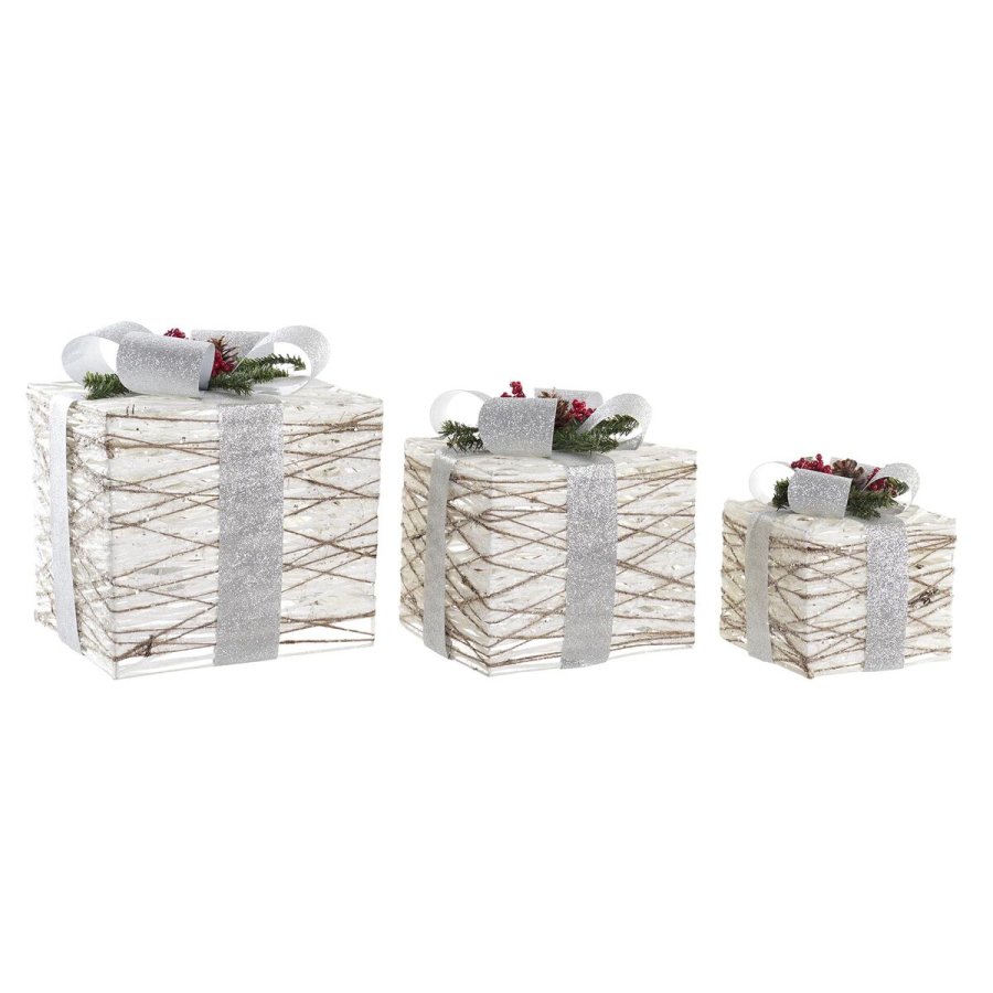 Spil med Dekorative sker DKD Home Decor LED Hvid Slvfarvet 25 x 25 x 28 cm (3 Dele) #1
