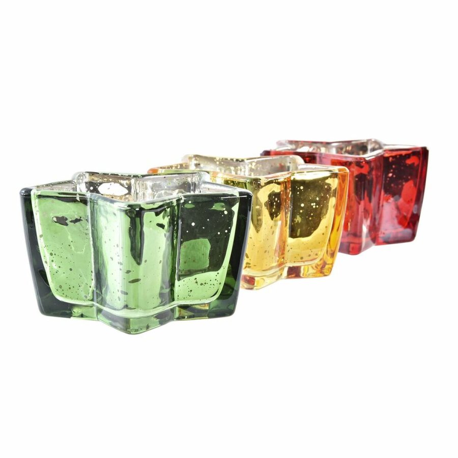 Stearinlys DKD Home Decor Gul Rd Grn Stjerne Jul 10 x 10 x 5,5 cm (3 enheder) #9