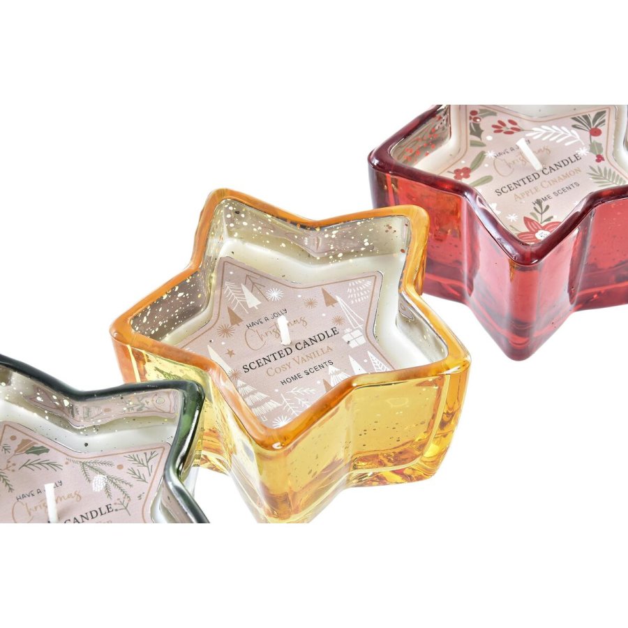 Stearinlys DKD Home Decor Gul Rd Grn Stjerne Jul 10 x 10 x 5,5 cm (3 enheder) #5