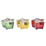 Stearinlys DKD Home Decor Gul Rd Grn Stjerne Jul 10 x 10 x 5,5 cm (3 enheder) #1