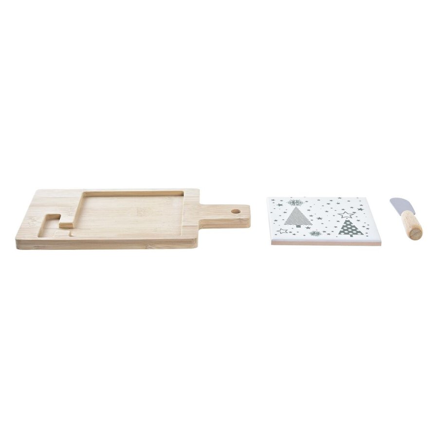 St til appetizere DKD Home Decor Hvid Grn Bambus Stentj (21,5 x 11,8 x 1,5 cm) #4