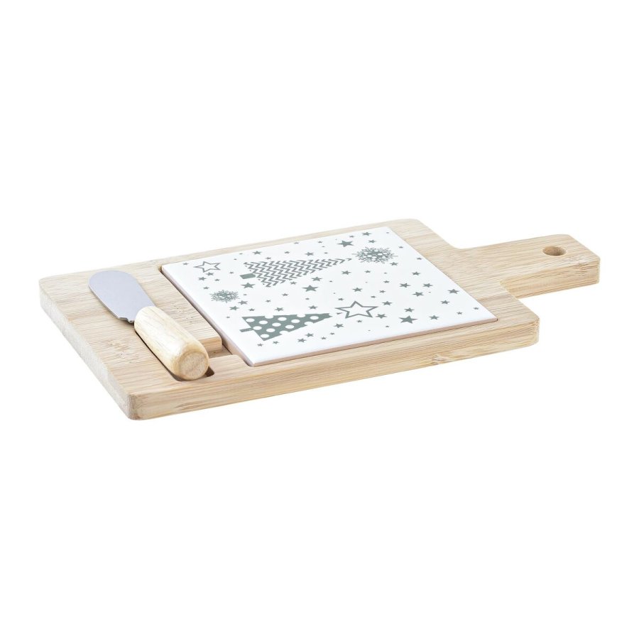 St til appetizere DKD Home Decor Hvid Grn Bambus Stentj (21,5 x 11,8 x 1,5 cm) #1