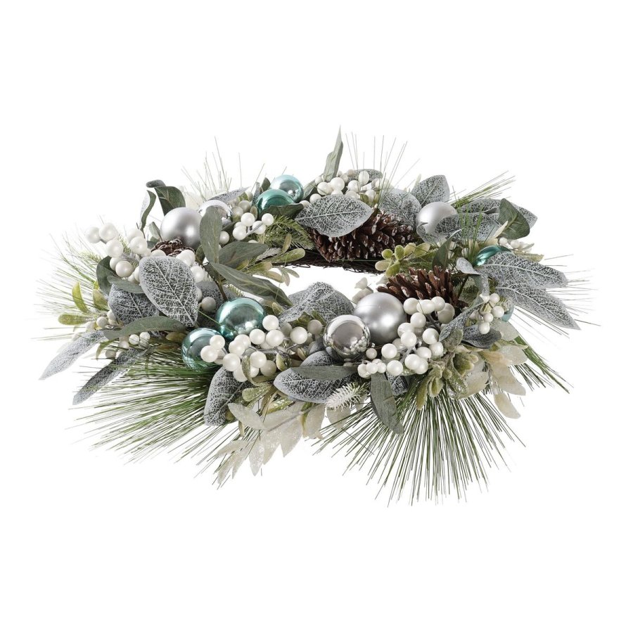 Adventskrans DKD Home Decor Bl Slvfarvet PVC 60 x 60 x 12 cm #9
