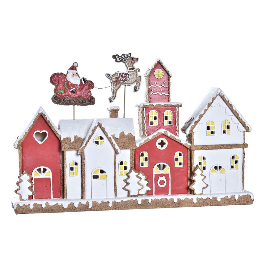 Julepynt DKD Home Decor Hus Hvid Rd Harpiks 41 x 7,5 x 27 cm #1