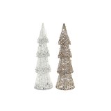 Lysdekoration DKD Home Decor Jul Champagne Tr Hvid (14 x 14 x 50 cm) (2 enheder) #1