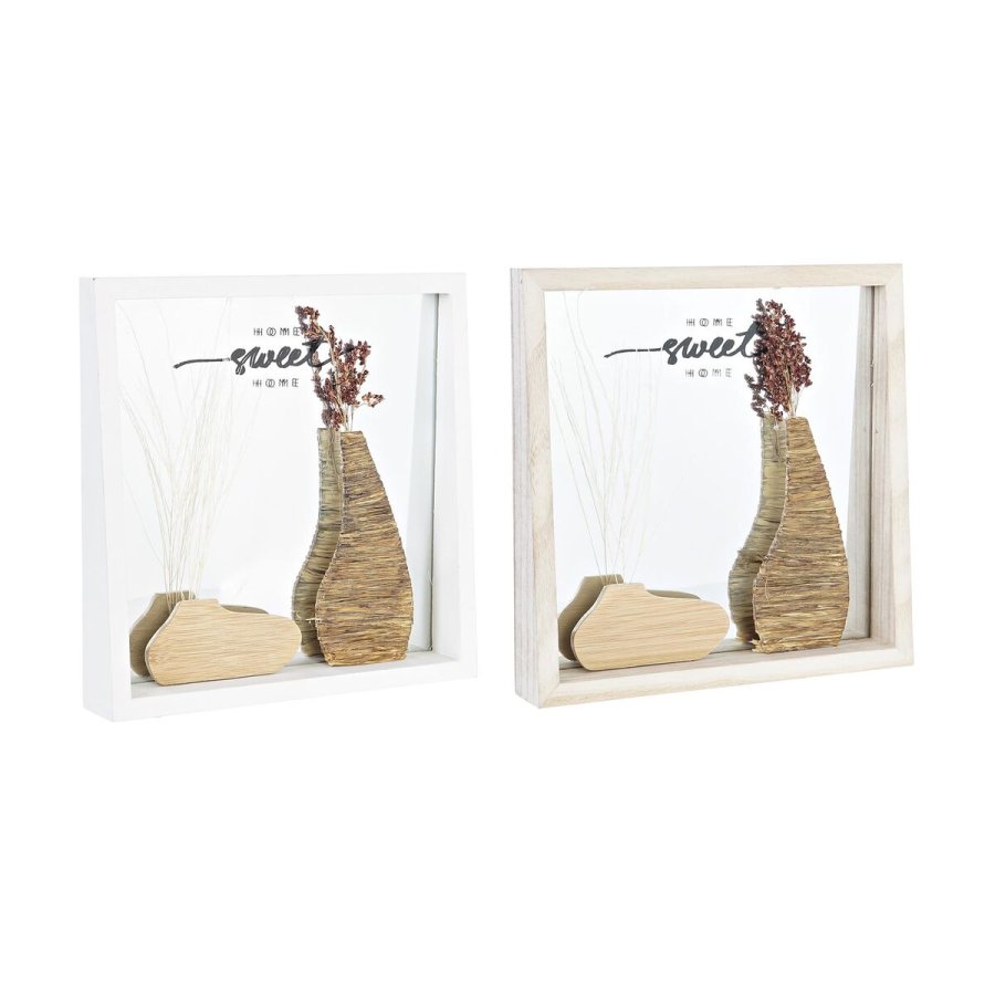 Vgspejl DKD Home Decor Hvid Natur Cottage 25 x 4 x 25 cm (2 enheder) #1