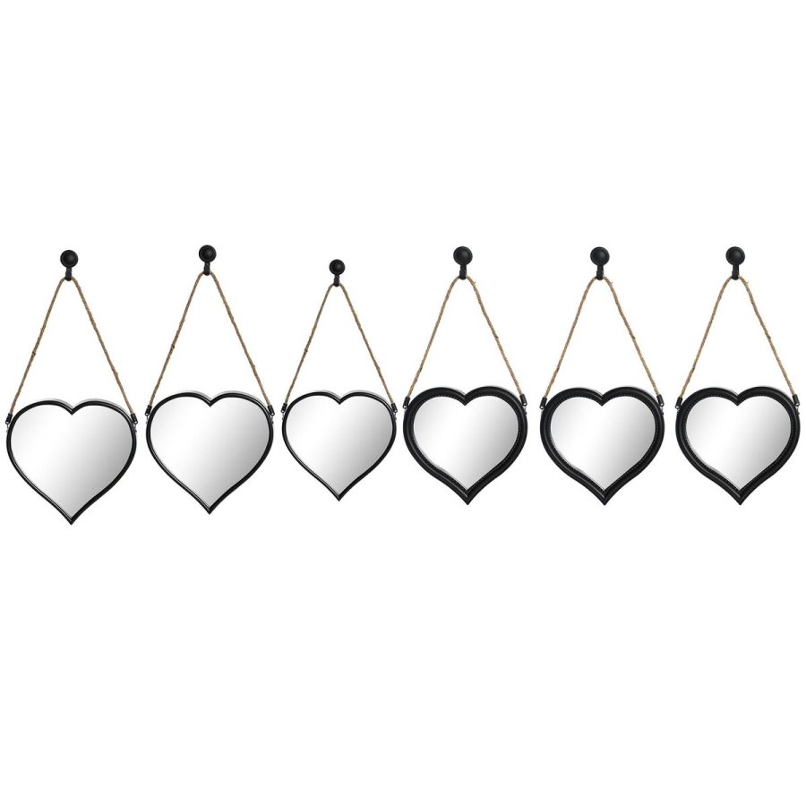 St med Spejle DKD Home Decor Spejl Hjerte Sort PP 2 enheder (27 x 3 x 27 cm) #1