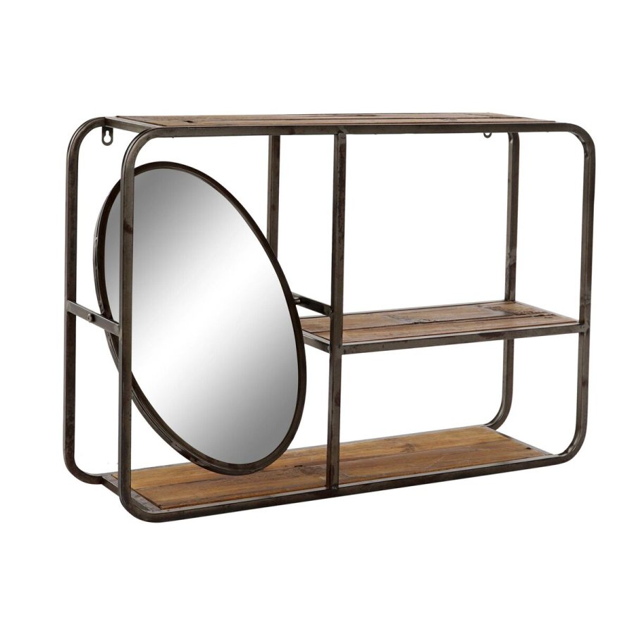 Hylder DKD Home Decor Sort Mrkebrun Tr Metal Spejl 73 x 19 x 50 cm #1