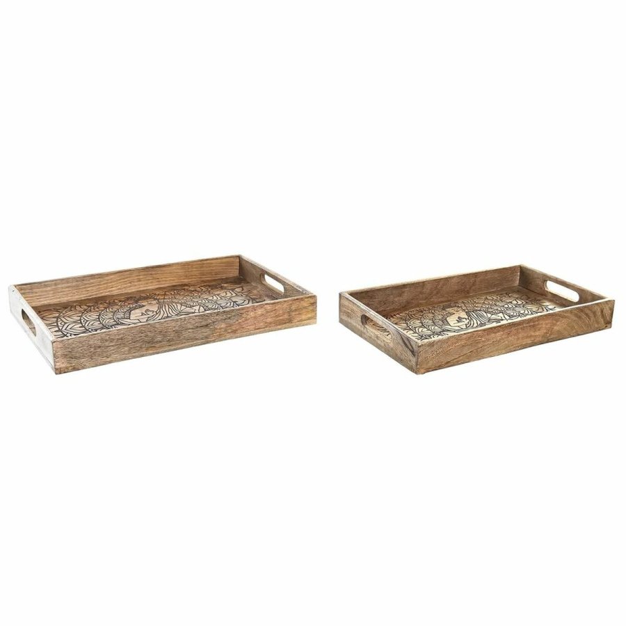 Bakkest DKD Home Decor 2 enheder Brun Mrkebrun Mangotr (2 enheder) #1
