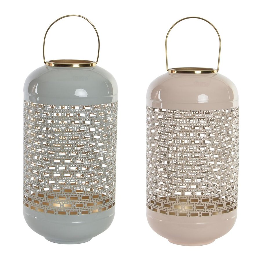Lyseholder DKD Home Decor 24 x 24 x 46 cm Bl Pink Aluminium 24 x 24 x 56 cm (2 enheder) #1