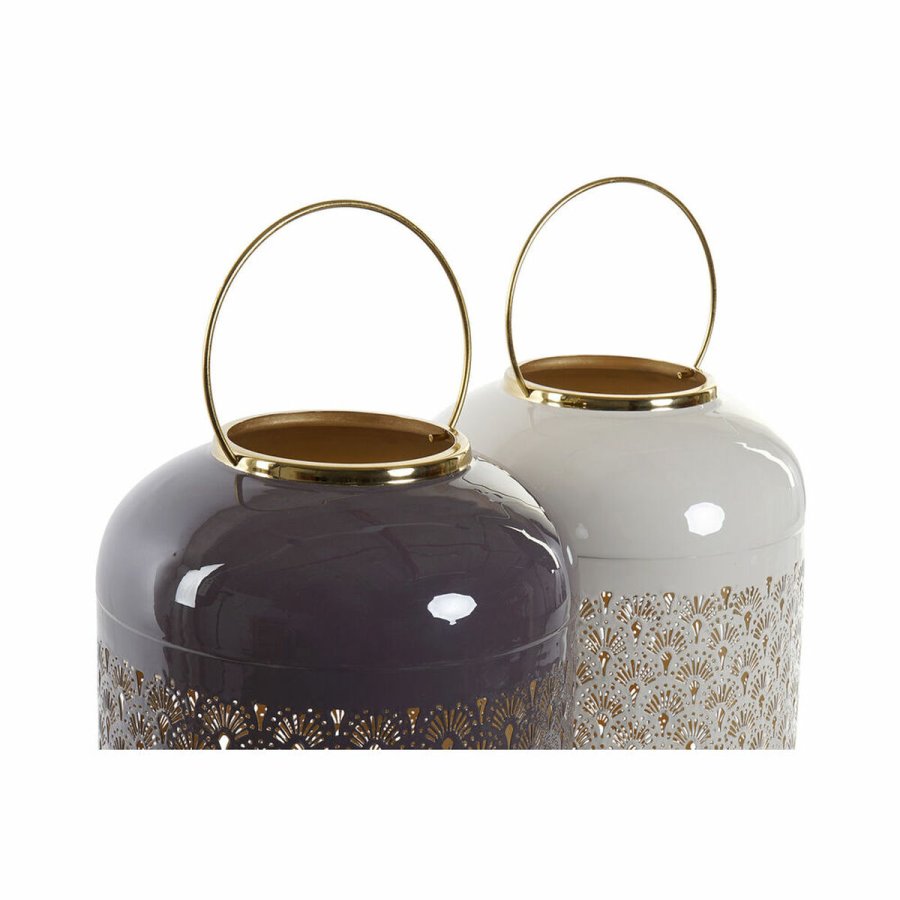 Lyseholder DKD Home Decor Beige Aluminium 24 x 24 x 57 cm Malva (2 enheder) #2