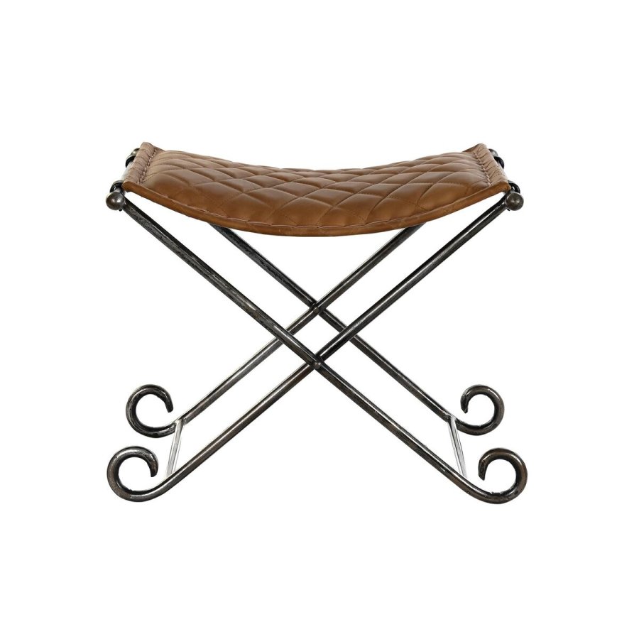 Foot-of-bed Bench DKD Home Decor Sort Metal Brun Lder (53 x 45 x 44 cm) #5