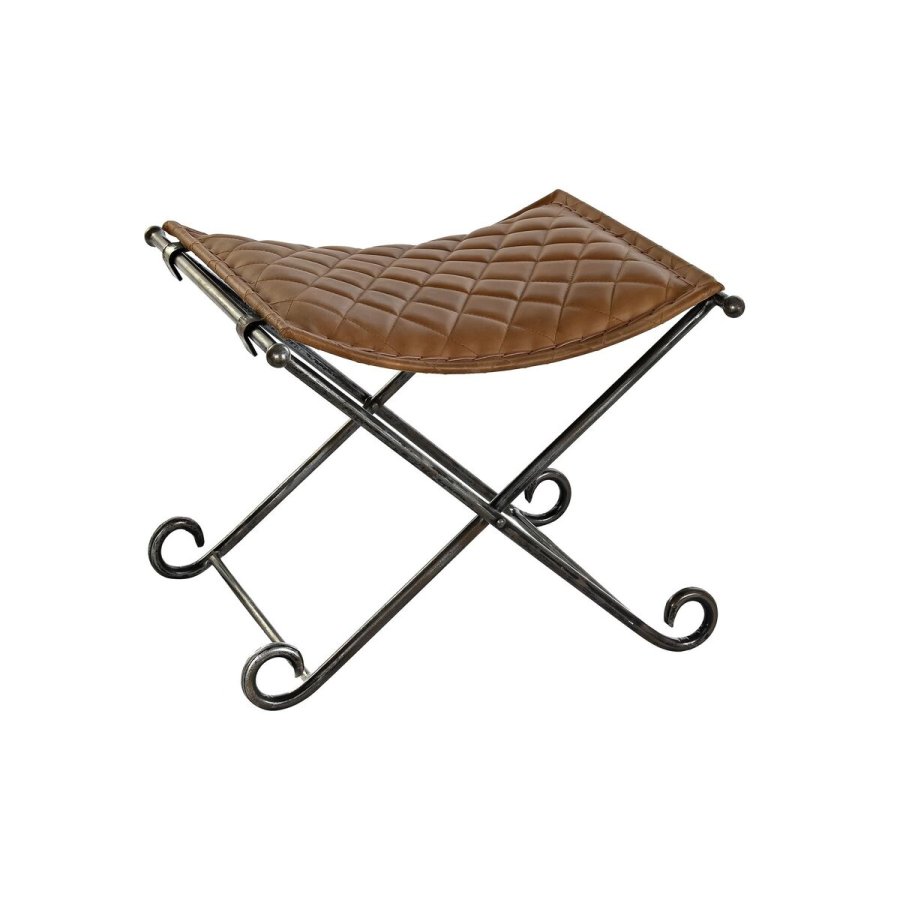 Foot-of-bed Bench DKD Home Decor Sort Metal Brun Lder (53 x 45 x 44 cm) #1