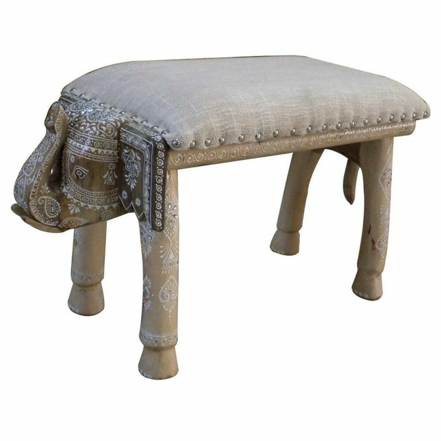 Stol DKD Home Decor Elefant Hvid Natur Mangotr 65 x 31,7 x 38 cm #1