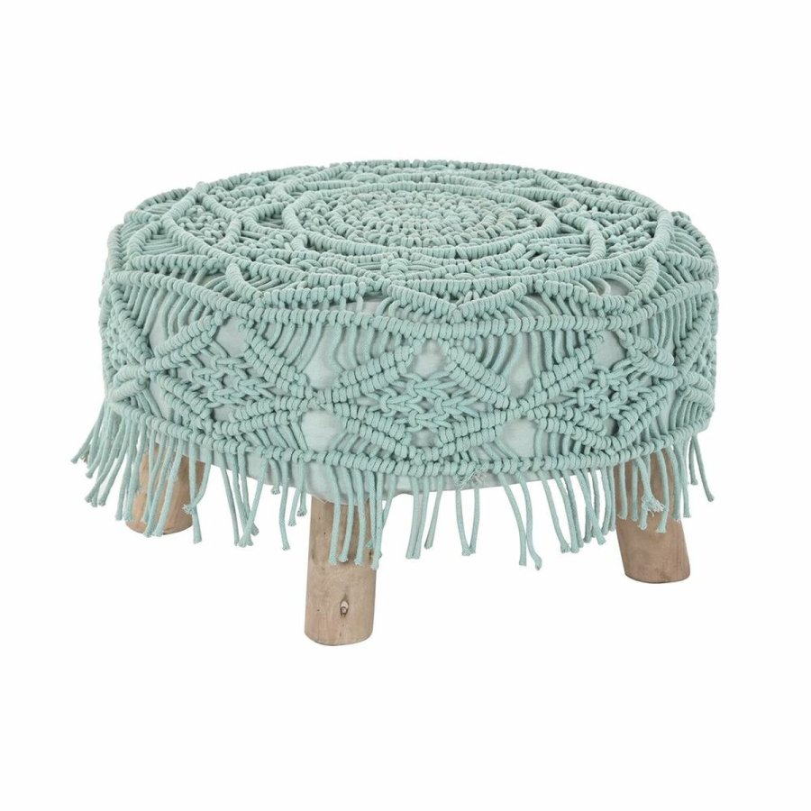 Fodsttte DKD Home Decor 53 x 53 x 31 cm Natur Tr Brun Grn 50 x 50 x 30 cm Makram Boho #1
