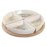 Snack bakke DKD Home Decor 21,5 x 21,5 x 1 cm Beige Hvid Stentj Traditionel #1