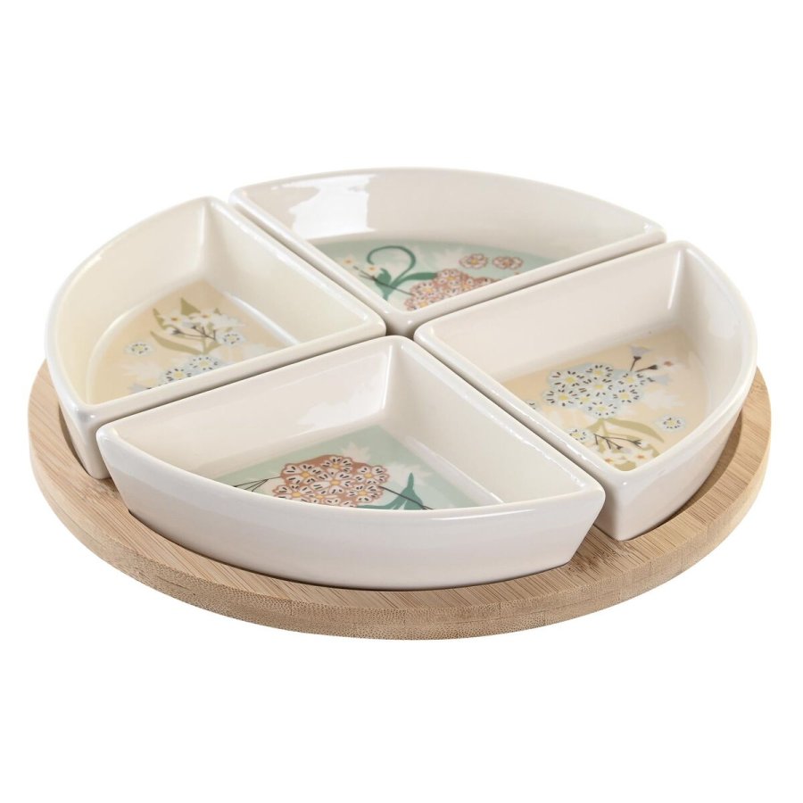 Snack bakke DKD Home Decor 21,5 x 21,5 x 1 cm Beige Hvid Stentj Traditionel #1