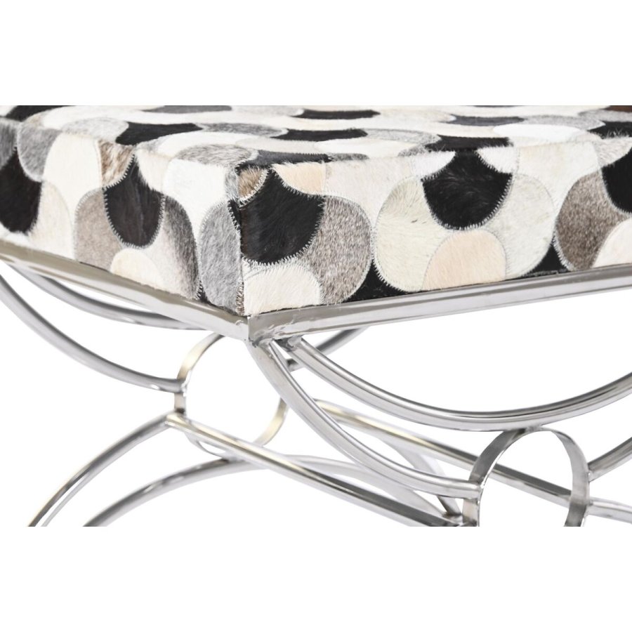 Stol DKD Home Decor S�lvfarvet Sort St�l L�der Hvid (53 x 40 x 43 cm) #3