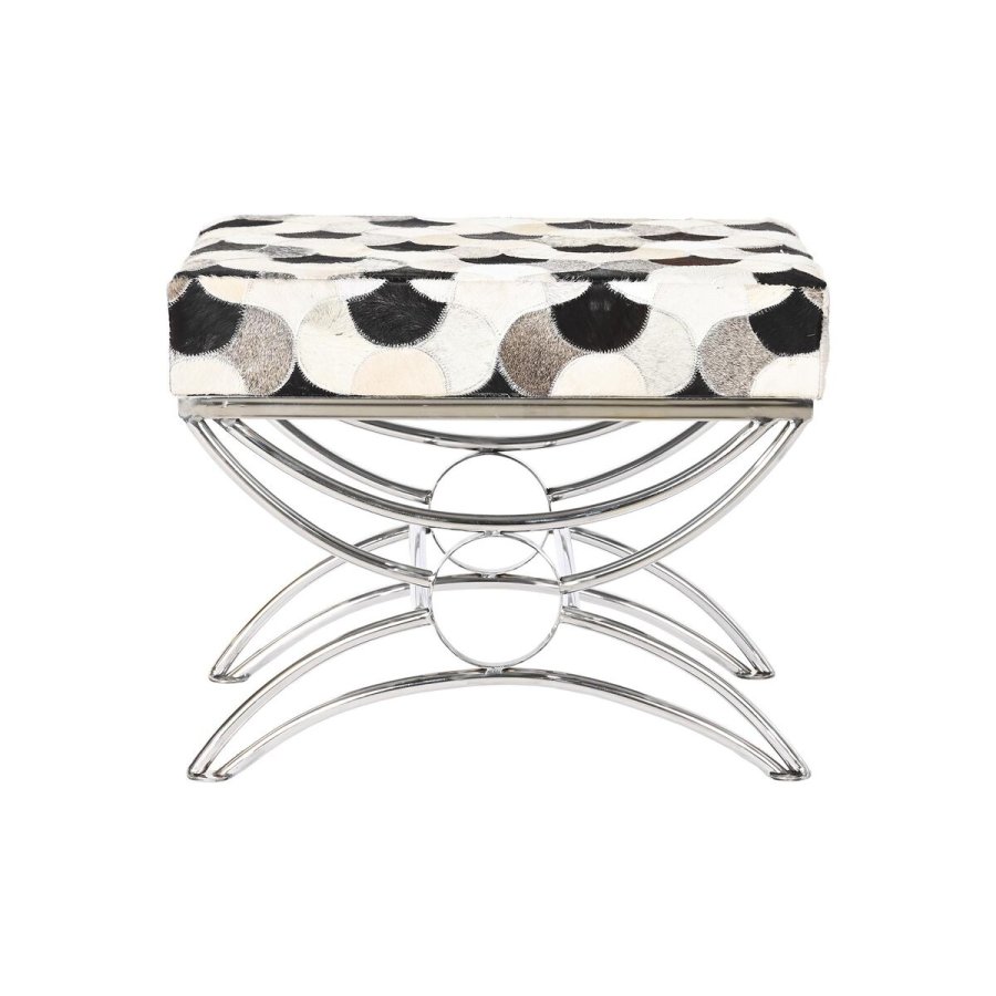 Stol DKD Home Decor S�lvfarvet Sort St�l L�der Hvid (53 x 40 x 43 cm) #2