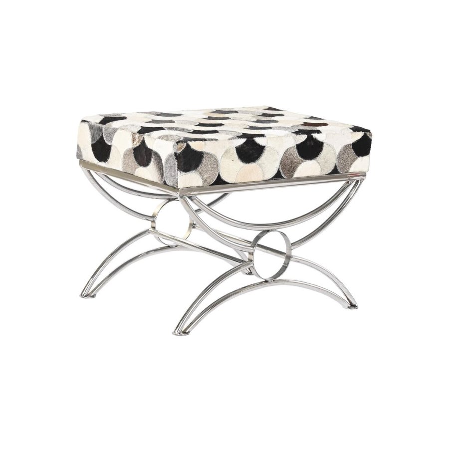 Stol DKD Home Decor S�lvfarvet Sort St�l L�der Hvid (53 x 40 x 43 cm) #1