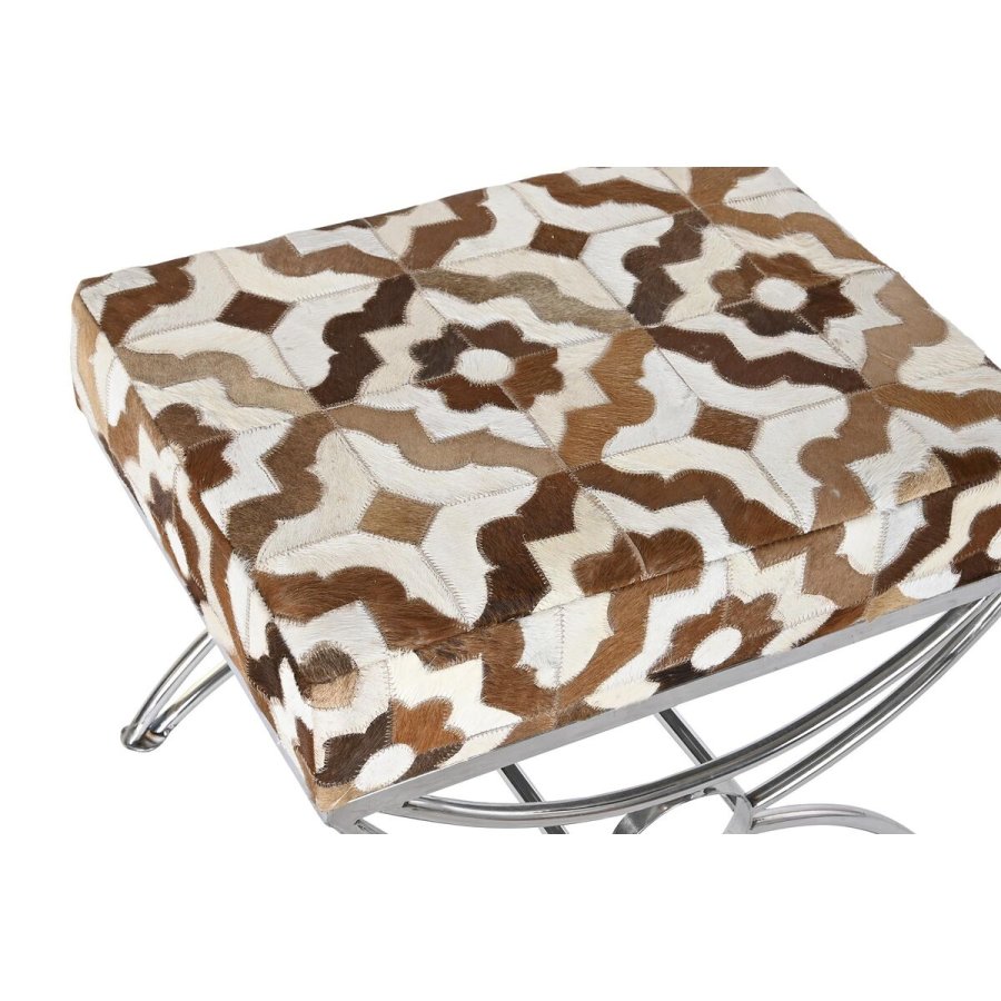 Stol DKD Home Decor S�lvfarvet Brun St�l L�der Hvid (53 x 40 x 43 cm) #3