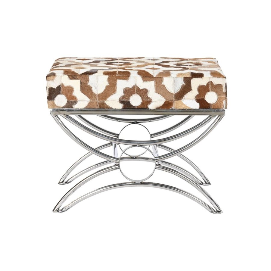 Stol DKD Home Decor S�lvfarvet Brun St�l L�der Hvid (53 x 40 x 43 cm) #1