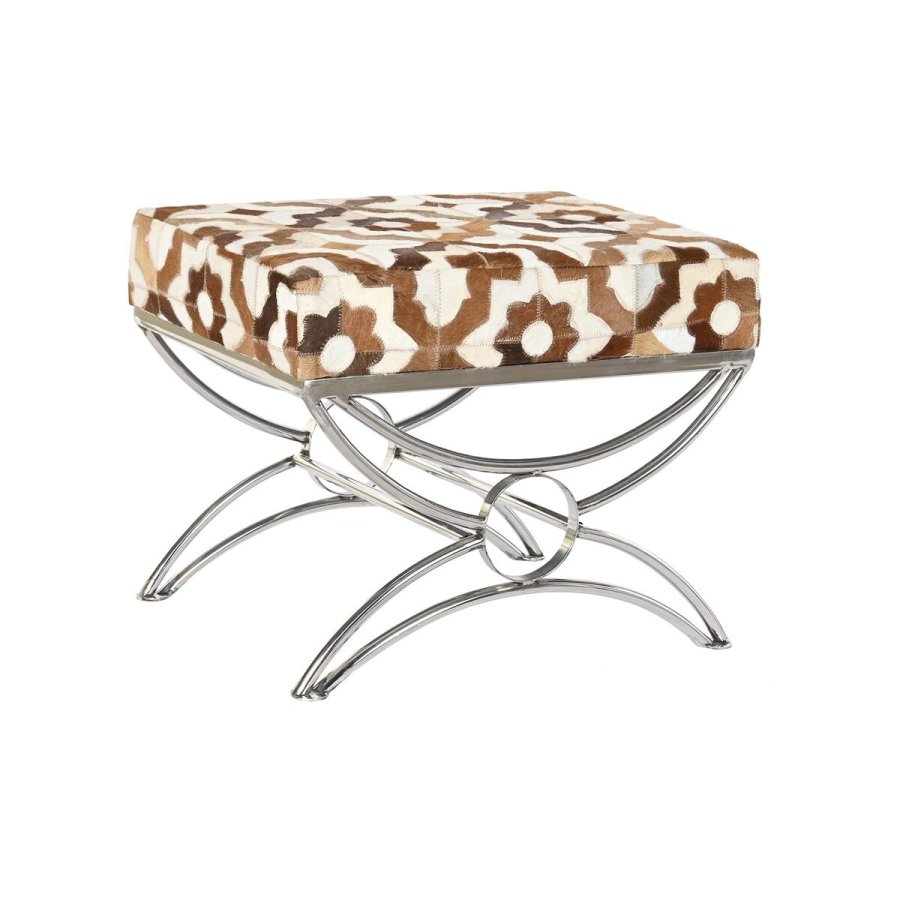 Stol DKD Home Decor S�lvfarvet Brun St�l L�der Hvid (53 x 40 x 43 cm) #2