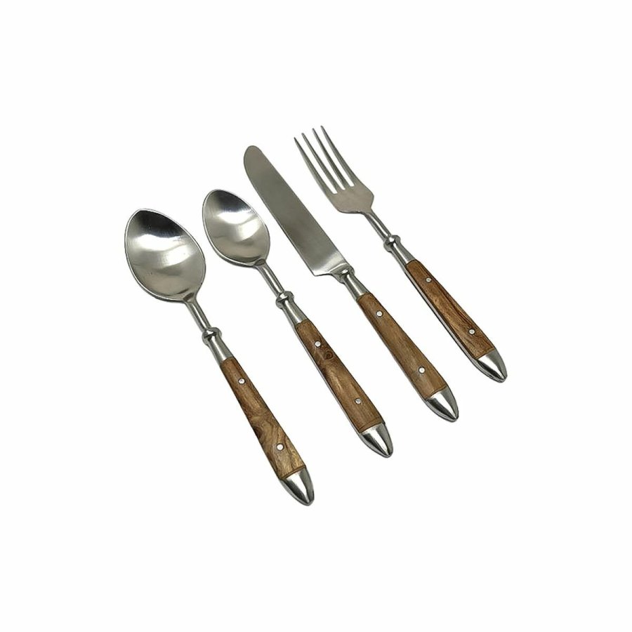 Bestik DKD Home Decor Natur S�lvfarvet Rustfrit st�l Akacie (4,5 x 2 x 20 cm) #1