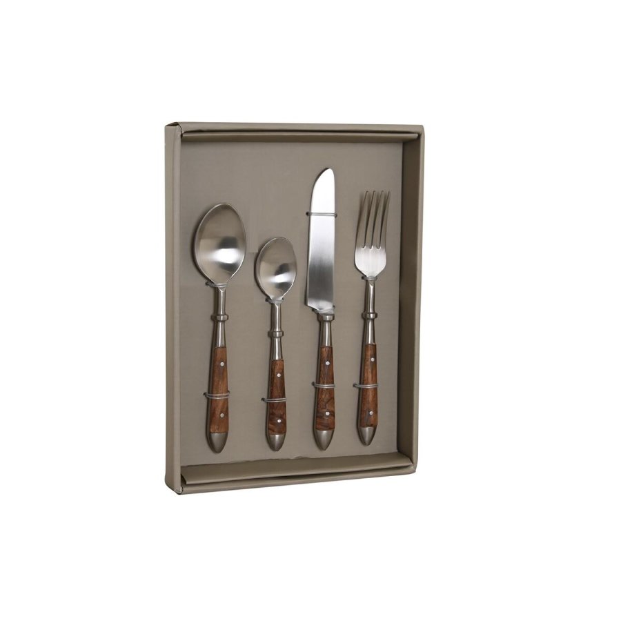 Bestik DKD Home Decor Natur S�lvfarvet Rustfrit st�l Akacie (4,5 x 2 x 20 cm) #5