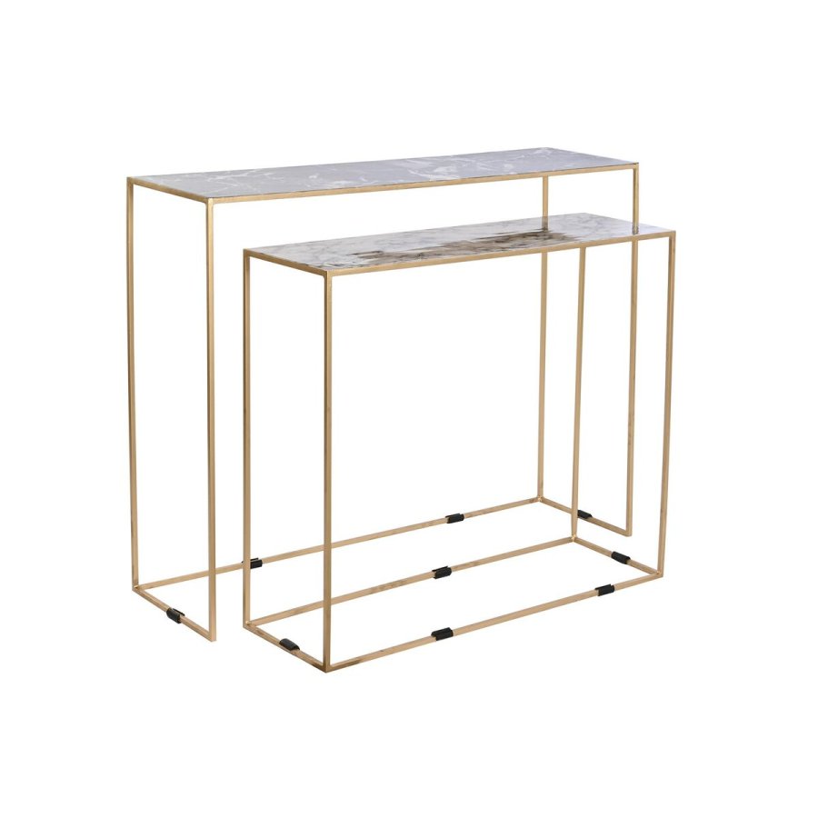 St med 2 borde DKD Home Decor Hvid Sort Gylden 100 x 28 x 80 cm #2