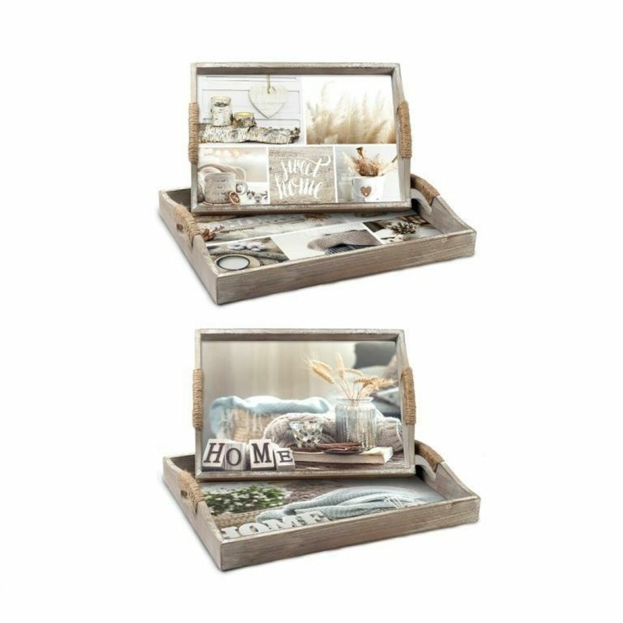 Bakkest DKD Home Decor Beige 40 x 30 x 6 cm Tr MDF (2 enheder) #1