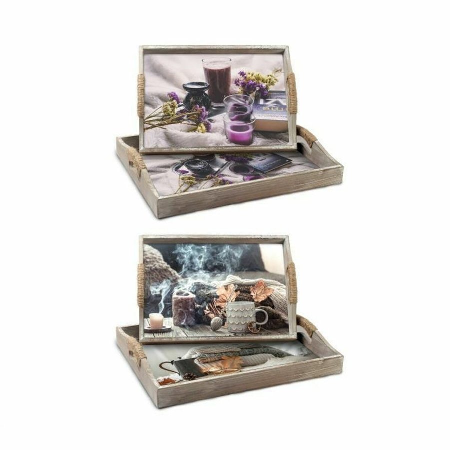 Bakkest DKD Home Decor Multifarvet 40 x 30 x 6 cm Tr MDF (2 enheder) #1