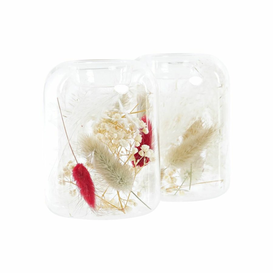 Lyseholder DKD Home Decor Trret blomst 8 x 8 x 11 cm Krystal Beige Rdbrun (2 enheder) #3