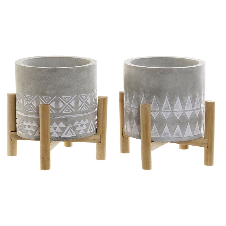 Stearinlys DKD Home Decor Gr Tr Brun Cement Aluminium Voks (10 x 10 x 12 cm) (2 enheder) #1