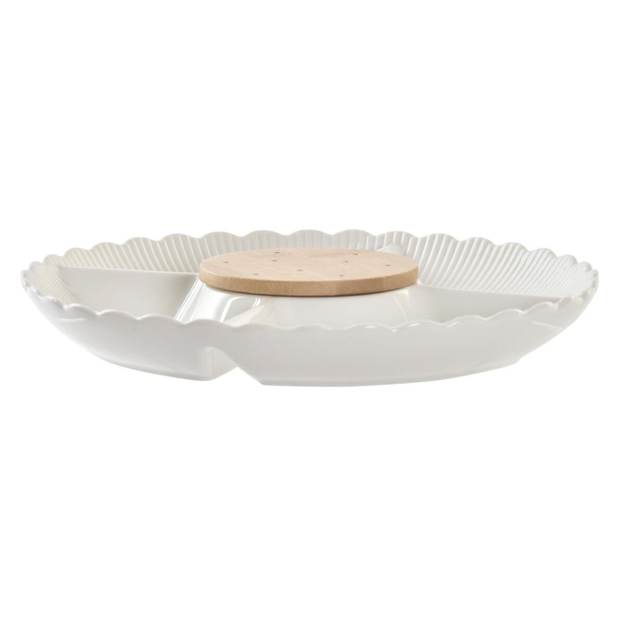 Snack bakke DKD Home Decor 25,5 x 25,5 x 3 cm Natur Porceln Hvid #1