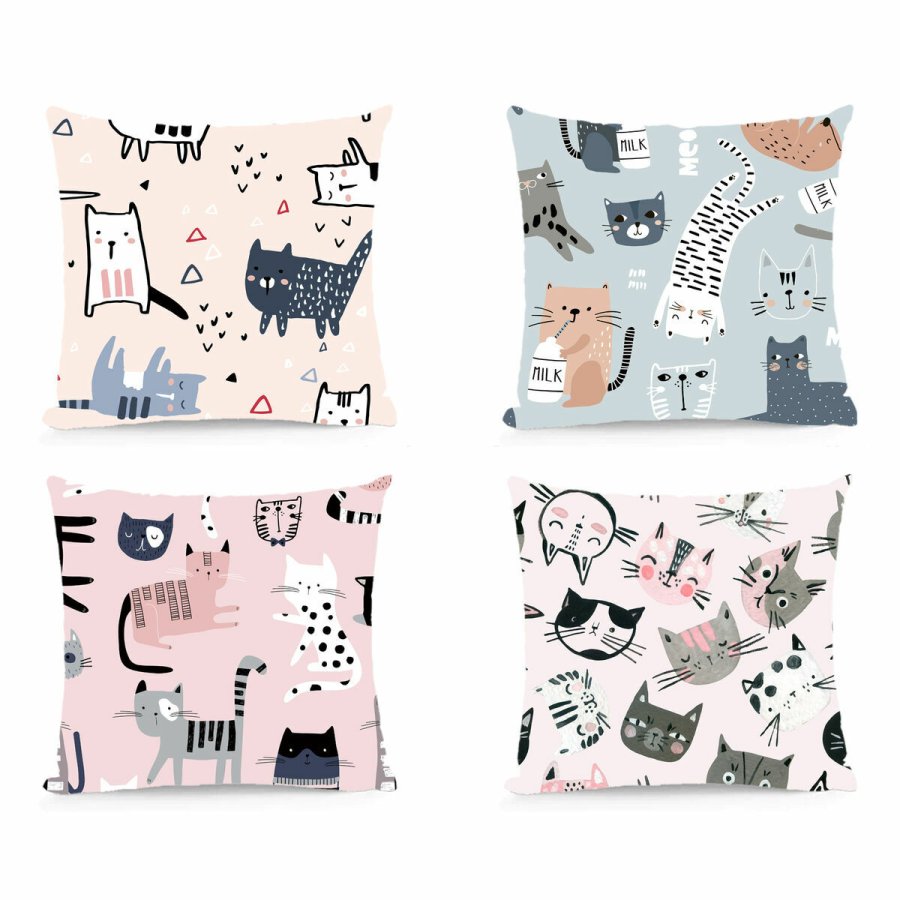 Pude DKD Home Decor Polyester Multifarvet Mikrofiber Katte (40 x 10 x 40 cm) (4 enheder) #1